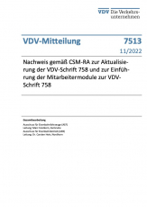VDV-Mitteilung 7513: Nachweis gemäß CSM-RA zur Aktualisierung der VDV-Schrift 758 und zur Einführung der.....[Print]
