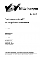 VDV-Mitteilung 10007 Positionierung des VDV zur Frage ÖPNV und Fahrrad [PDF Datei]